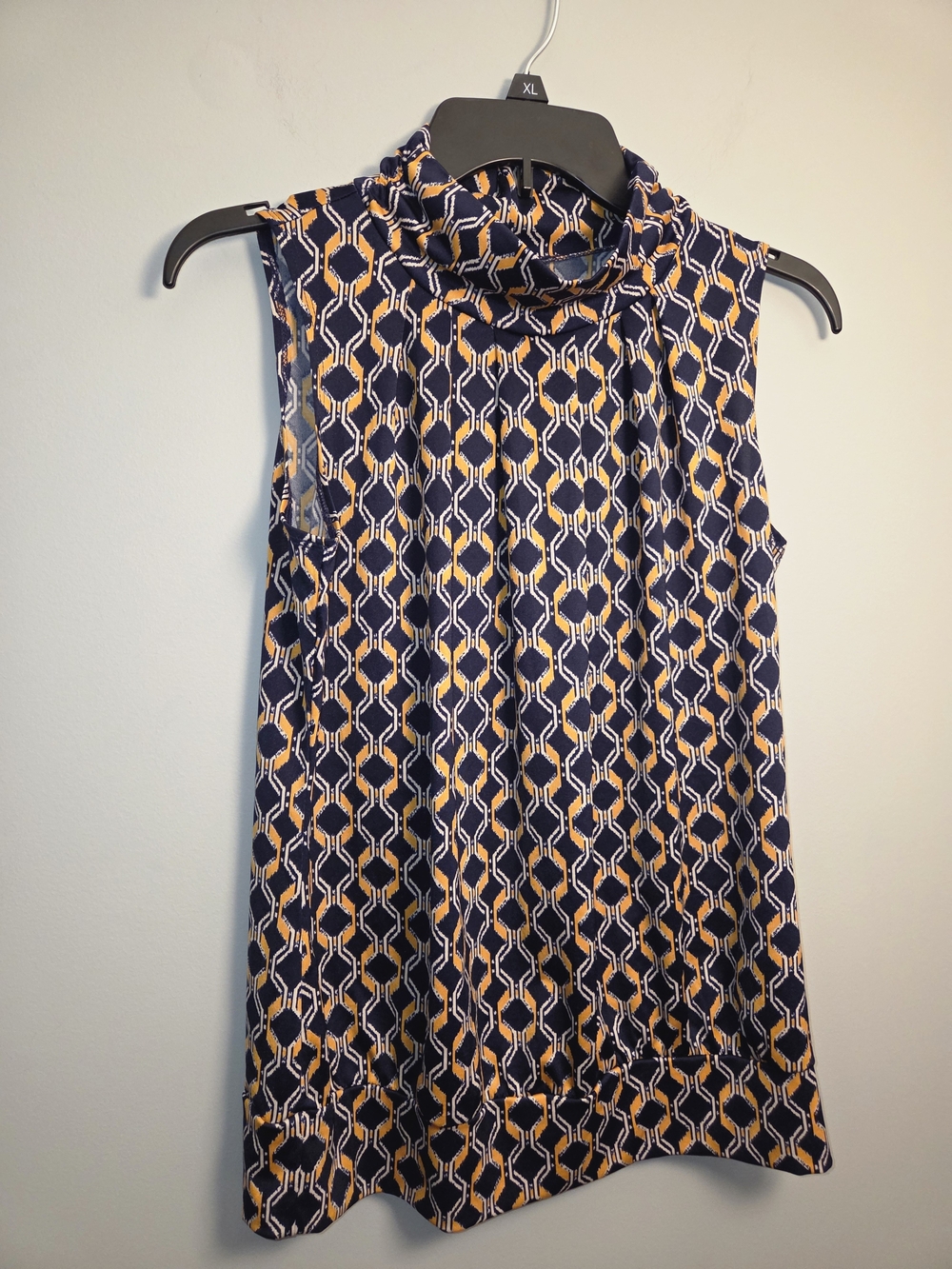 PerSeption Concept Navy and Mustard Geometric Mock Neck Camisole